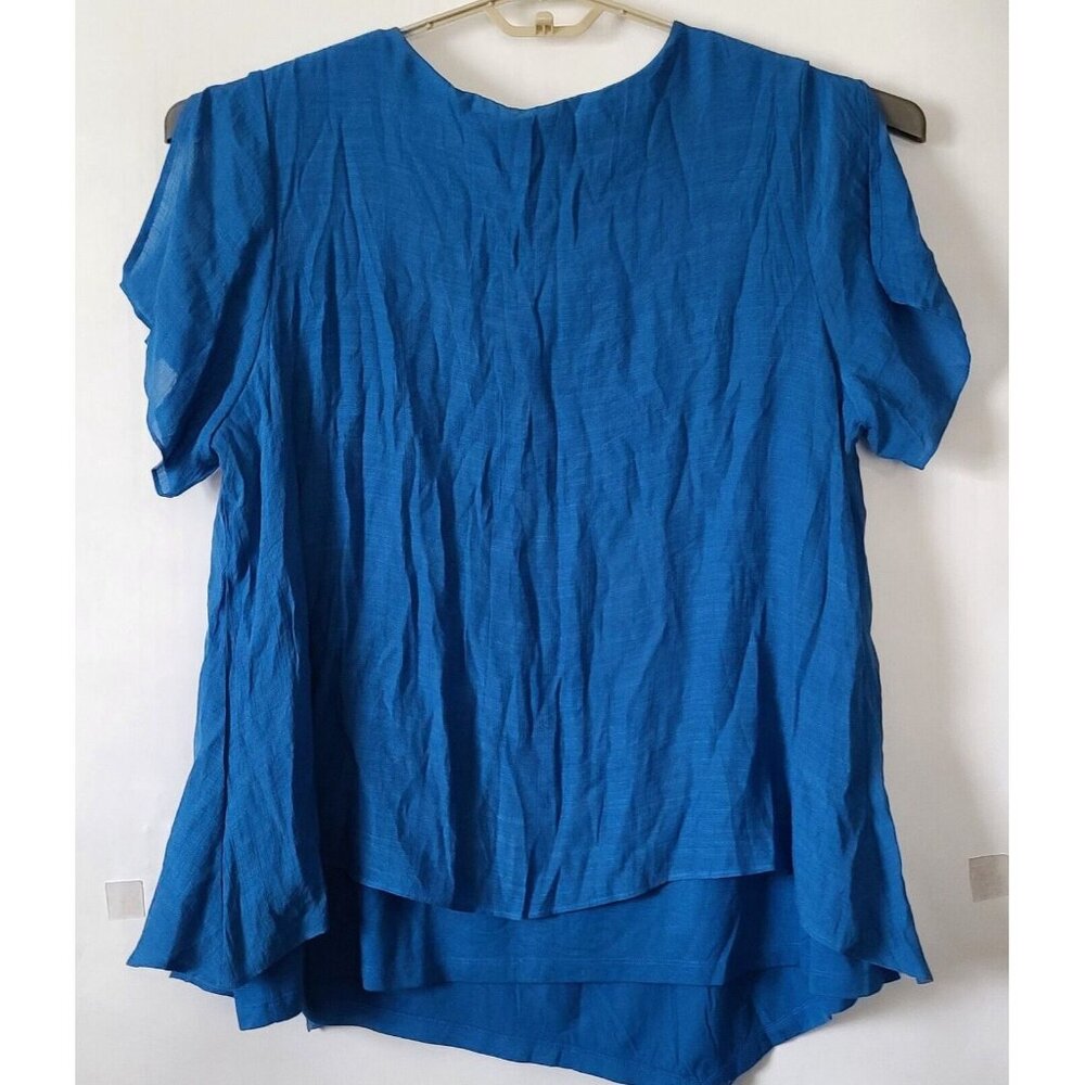 Avenue Overlay V Neck Top Split Flutter Short Sleeves Sz 18/20 Blue - Picture 3 of 10